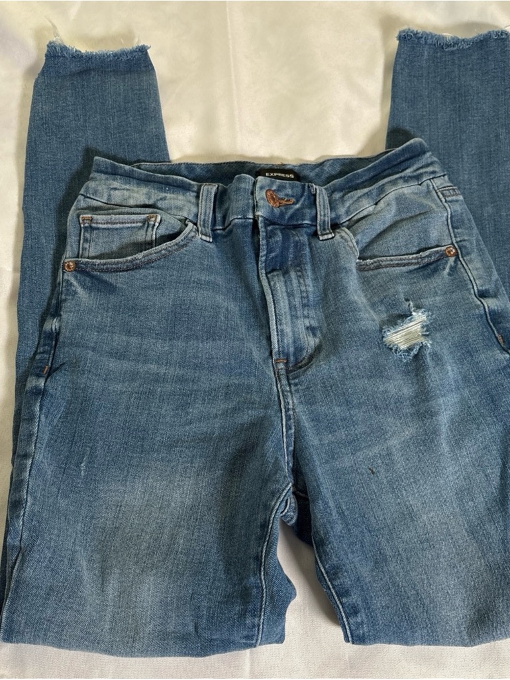 Express Women's Medium Blue Distressed Jeans